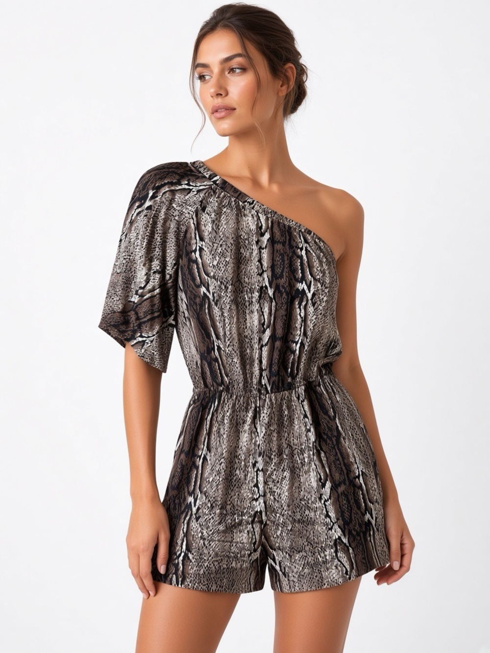 Women’s One Shoulder Snake Skin Romper